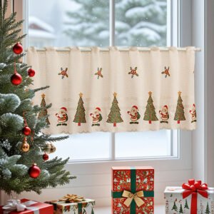 Santa Claus Christmas print café curtain festive polyester kitchen valance