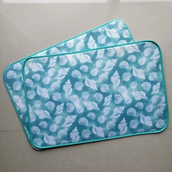 Seashell Coral Foam-Core Dish Drying Mat – Wholesale (1) Blue-Green Seashell Coral Foam-Core Dish Drying Mat – Marine Print