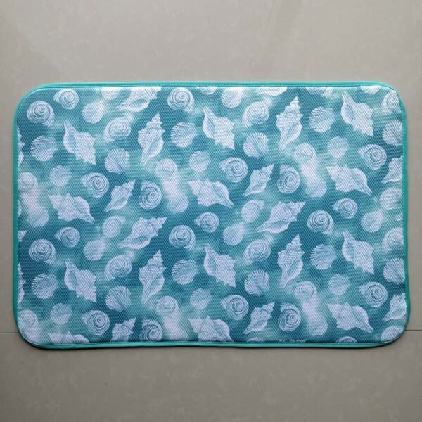 Seashell Coral Foam-Core Dish Drying Mat – Wholesale (4) Blue-Green Seashell Coral Foam-Core Dish Drying Mat – Marine Print