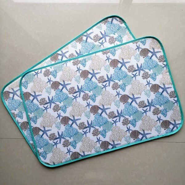 Seashell Coral Foam-Core Dish Drying Mat – Wholesale (6) Blue-Green Seashell Coral Foam-Core Dish Drying Mat – Marine Print