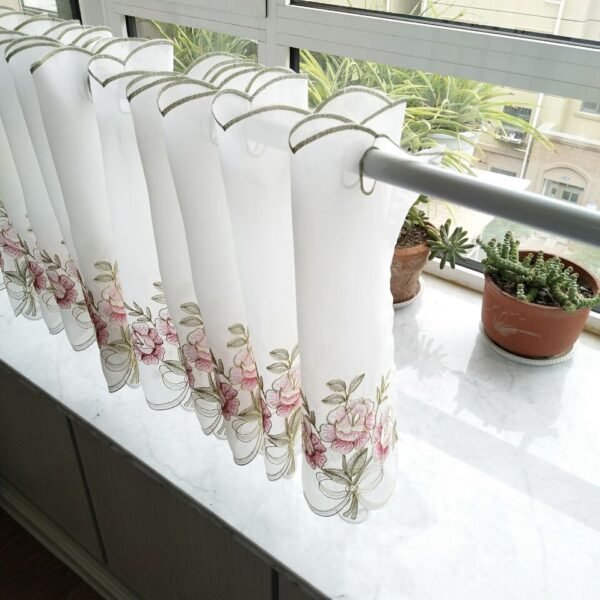 polyester sheer floral embroidery café curtain kitchen short valance