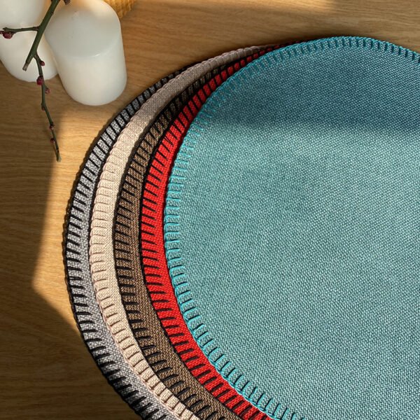 Embroidered Round Linen Placemat 35cm