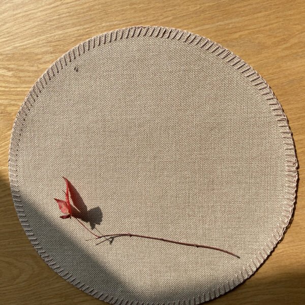 Embroidered Round Linen Placemat 35cm