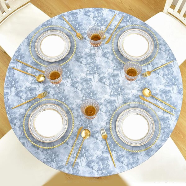 Stylish waterproof PVC marble tablecloth with elastic edge, available in multiple sizes (2) Black Marble Print Round Elastic Table Cover
