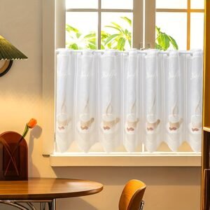 coffee cup print polyester café curtain white farmhouse kitchen valance