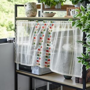 three leaf embroidery polyester café curtain white semi sheer valance