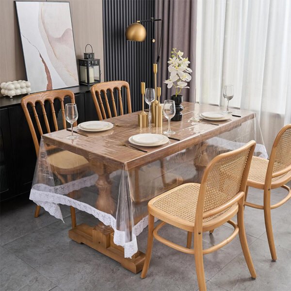 Transparent PVC lace edge rectangular tablecloth for dining and coffee tables