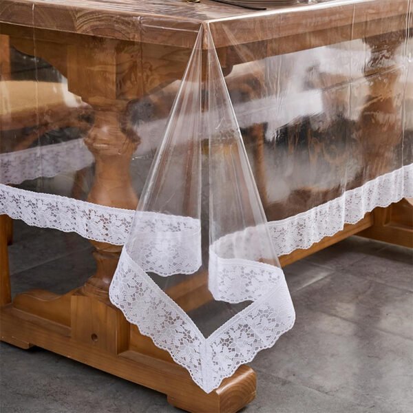 Transparent PVC lace edge rectangular tablecloth for dining and coffee tables