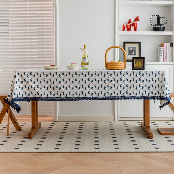 Nautical Whale Cotton Blend Tablecloth - Lace Trim