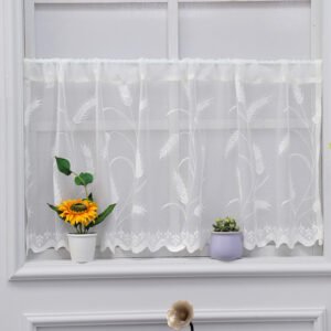 wheat lace polyester café curtain farmhouse rustic kitchen window valance