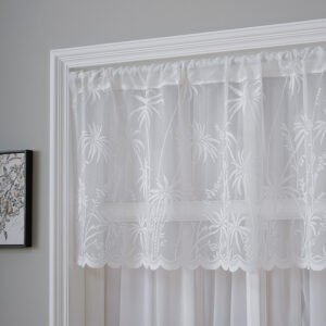 palm tree lace polyester café curtain white sheer tropical kitchen valance