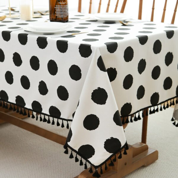 White Black Polka Dot Cotton Blend Tablecloth (1) White Black Polka Dot Cotton Blend Tablecloth - Retro Kitchen Decor