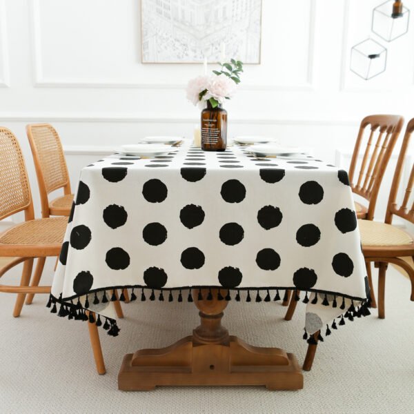White Black Polka Dot Cotton Blend Tablecloth (2) Custom Size White Base Black Dots Tablecloth - Easy-Care