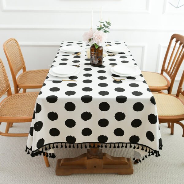 White Black Polka Dot Cotton Blend Tablecloth (8) Stain Resistant Bohemian Rectangle Tablecloth
