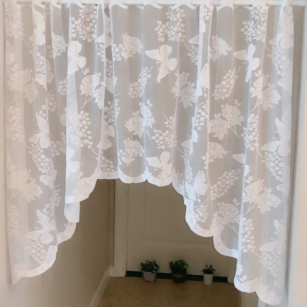White Butterfly Lace Café Curtain (1) white butterfly lace café curtain sheer kitchen window valance