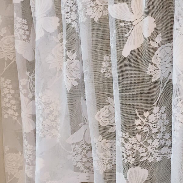 White Butterfly Lace Café Curtain (2) white butterfly lace café curtain sheer kitchen window valance
