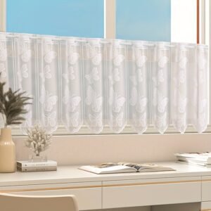 white butterfly print polyester café curtain sheer decorative window valance