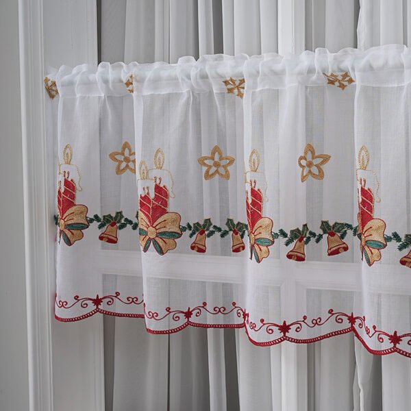 white Christmas candle embroidery polyester café curtain festive valance