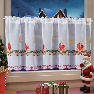 white Christmas candle embroidery polyester café curtain festive valance