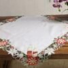 White Christmas Square Tablecloth Embroidered Tablecloth 36x36"