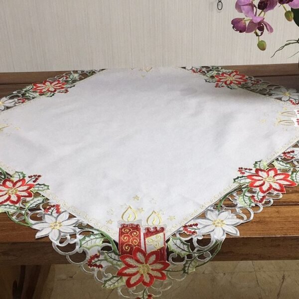 White Christmas Square Tablecloth Embroidered Tablecloth 36x36"