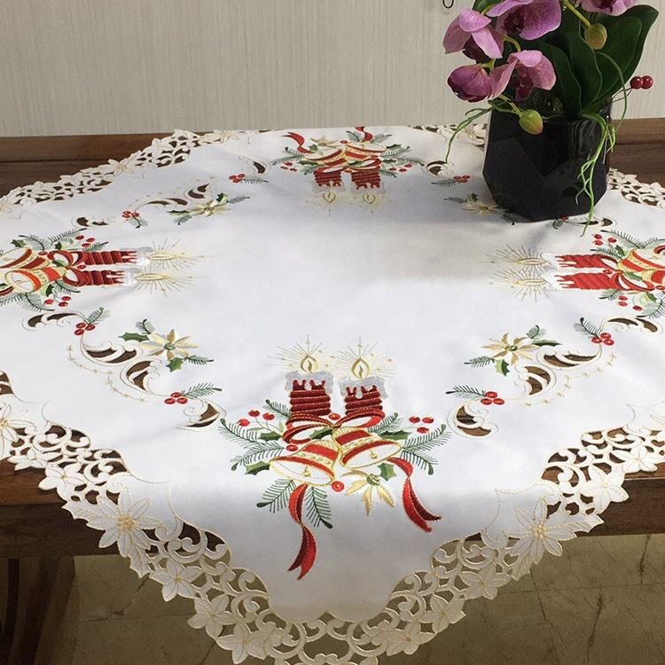 Christmas embroidered tablecloth 36x36 inch square in red and green
