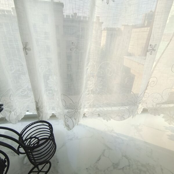 white chrysanthemum embroidery sheer café curtain polyester kitchen valance