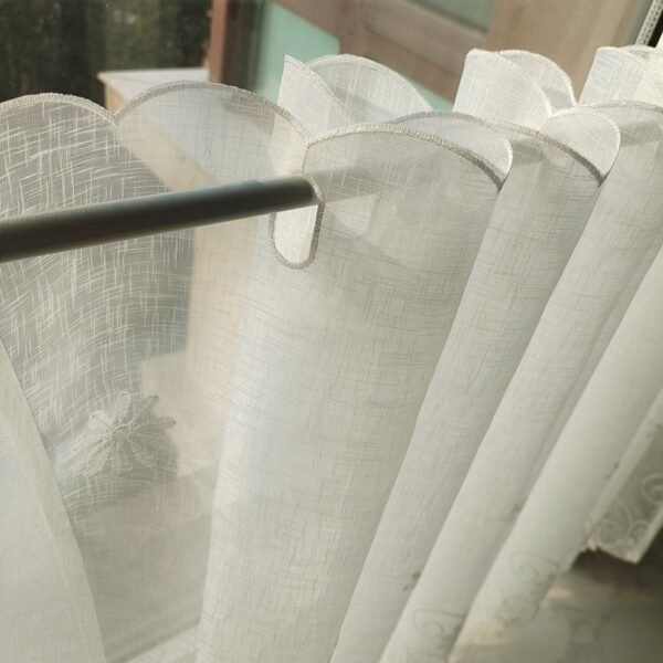white chrysanthemum embroidery sheer café curtain polyester kitchen valance