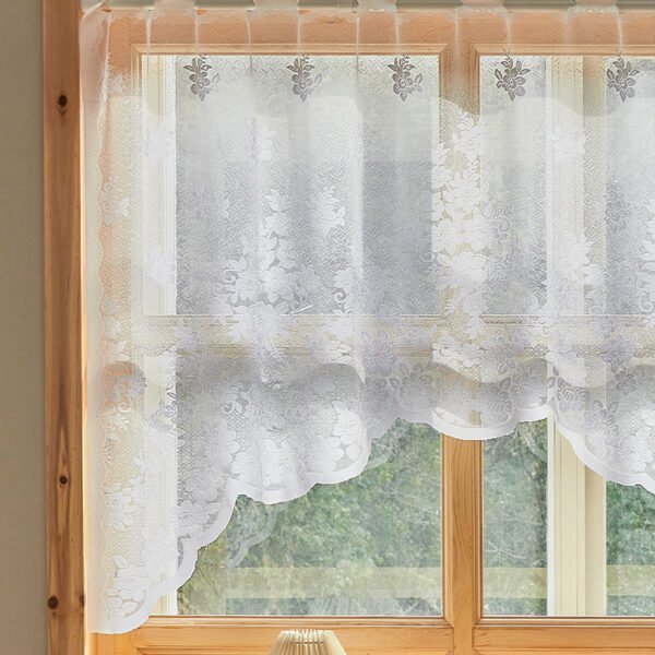 White Daisy Lace Café Curtain – Rustic Country Kitchen Curtain