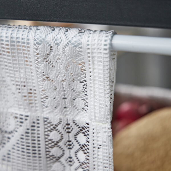white eight petal flower lace café curtain with tassels French country