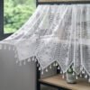 white eight petal flower lace café curtain with tassels French country