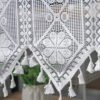 white eight petal flower lace café curtain with tassels French country