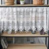 white eight petal flower lace café curtain with tassels French country