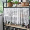 white eight petal flower lace café curtain with tassels French country
