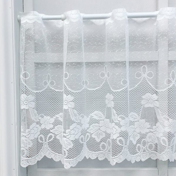 White Floral Print Polyester Café Curtain (1) white floral print polyester café curtain sheer farmhouse kitchen valance