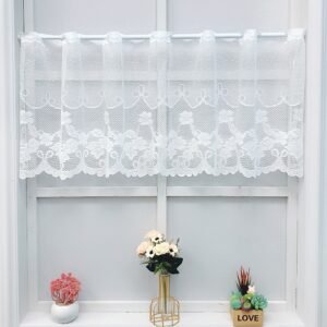 white floral print polyester café curtain sheer farmhouse kitchen valance