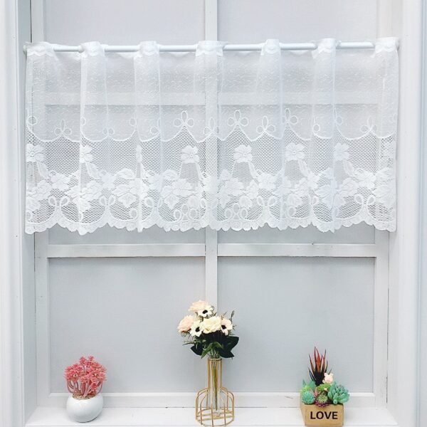 White Floral Print Polyester Café Curtain (3) white floral print polyester café curtain sheer farmhouse kitchen valance