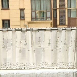 white gift embroidery polyester café curtain decorative kitchen valance