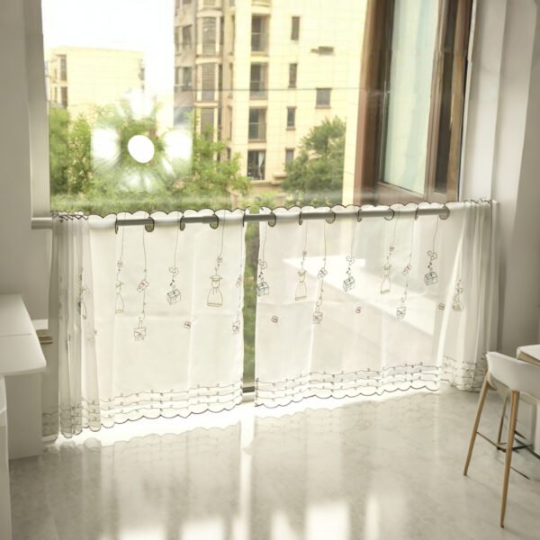 White Gift Embroidery Café Curtain (15) white gift embroidery polyester café curtain decorative kitchen valance
