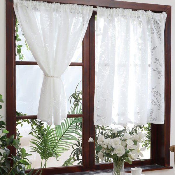 White Lavender Embroidery Lace Café Curtain (1) white lavender embroidery lace café curtain French country kitchen valance
