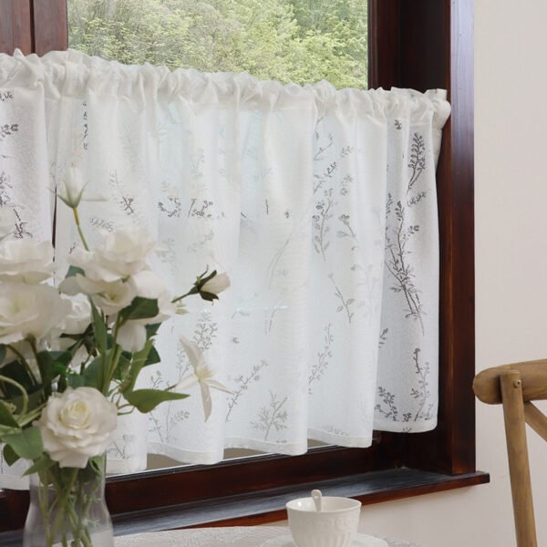White Lavender Embroidery Lace Café Curtain (2) white lavender embroidery lace café curtain French country kitchen valance