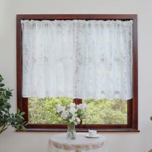 white lavender embroidery lace café curtain French country kitchen valance