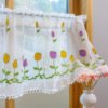 white tulip embroidery polyester café curtain elegant sheer window valance