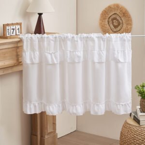 white sheer polyester café curtain minimalist kitchen valance