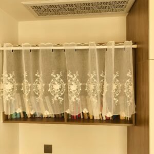 French Style White Embroidery Sheer Café Curtain – Floral Kitchen Valance