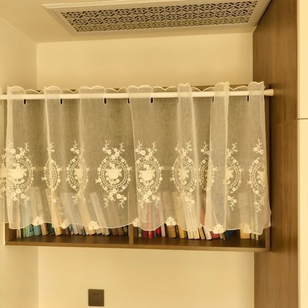 French Style White Embroidery Sheer Café Curtain – Floral Kitchen Valance