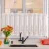 European white print polyester café curtain sheer modern kitchen valance