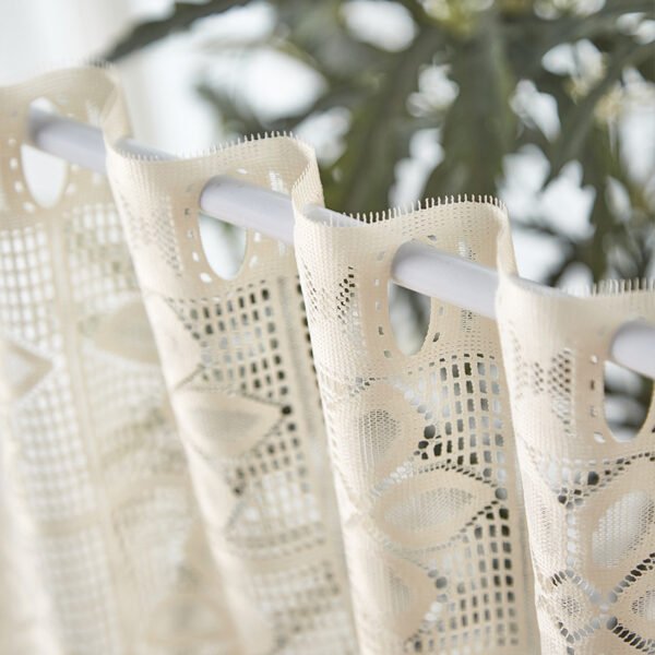 White Six-Petal Tassel Café Curtain – French Style Kitchen Valance (11) white six petal flower lace café curtain tassel farmhouse kitchen valance