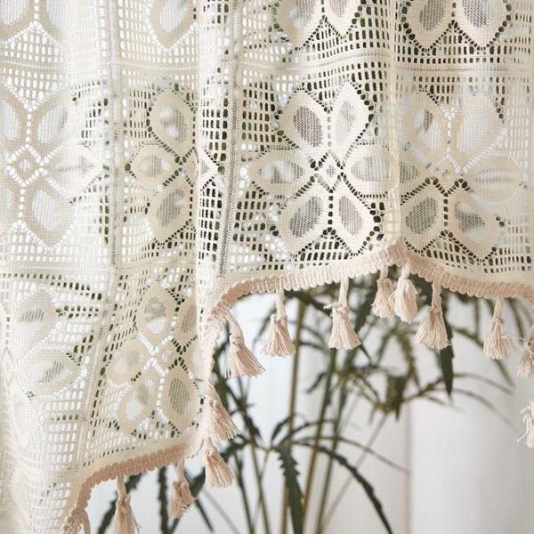 White Six-Petal Tassel Café Curtain – French Style Kitchen Valance (6) White Six-Petal Tassel Café Curtain – French Style Kitchen Valance