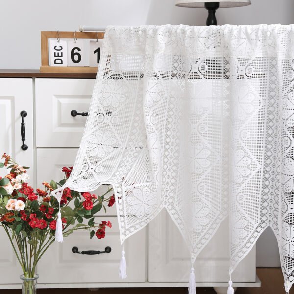 white tassel lace polyester café curtain elegant farmhouse kitchen valance